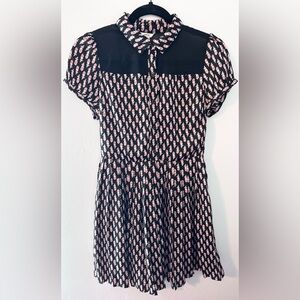 F21 Cute Black Sheer and Orange Floral Button Front Collar Mini Dress Size S